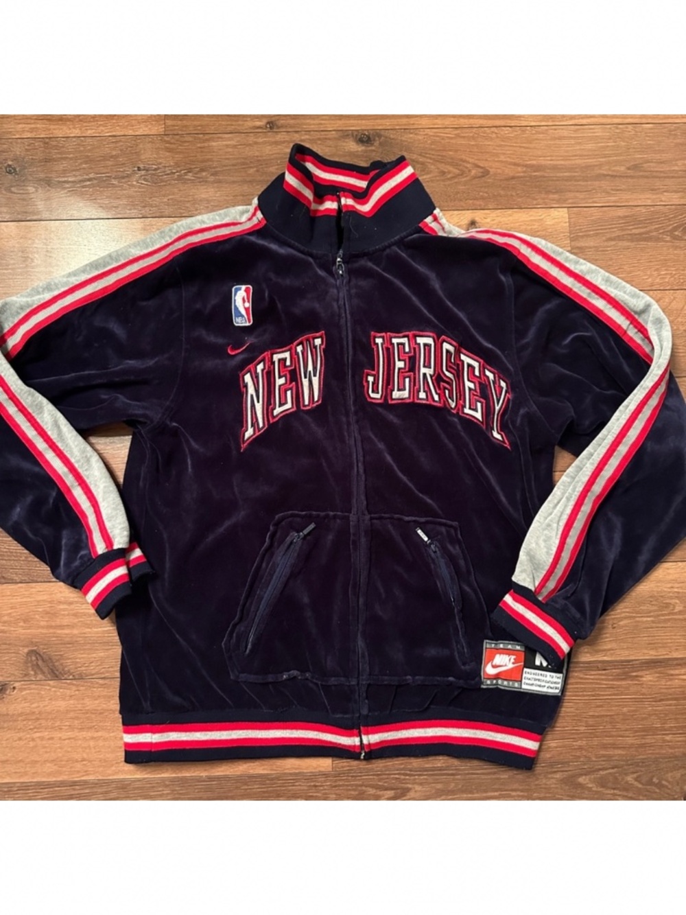 Nike Y2K New Jersey Nets Basketball Velour Warmup Zip Hoodie Sweatshirt